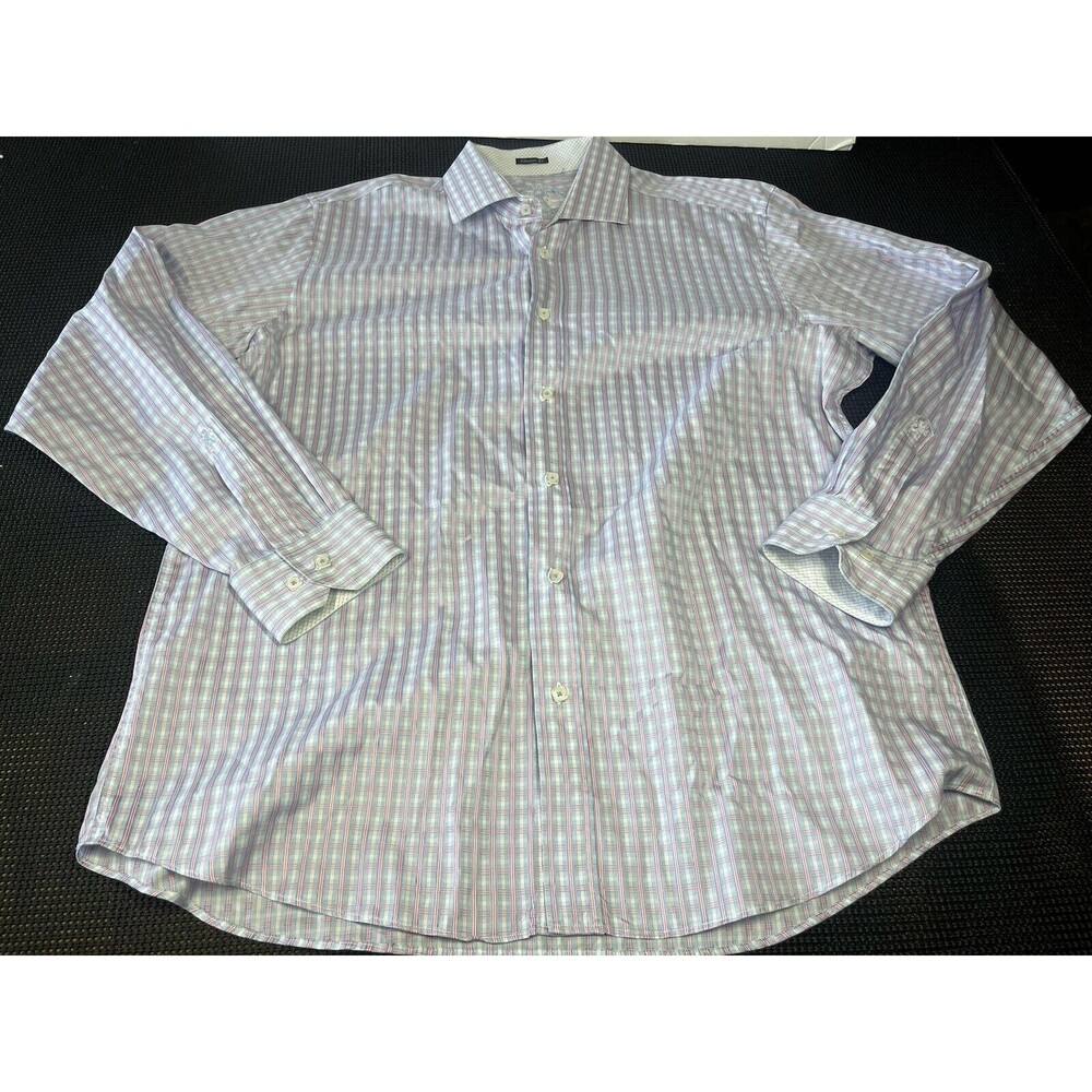 Robert Graham Mens XL Classic‎ Fit Blue Pink Plaid Long Sleeve Button Down Shirt